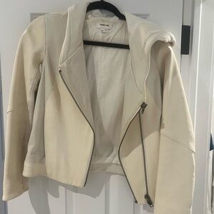 Helmut Lang Women's Natural Wither Hooded Leather Jacket Dove Natural